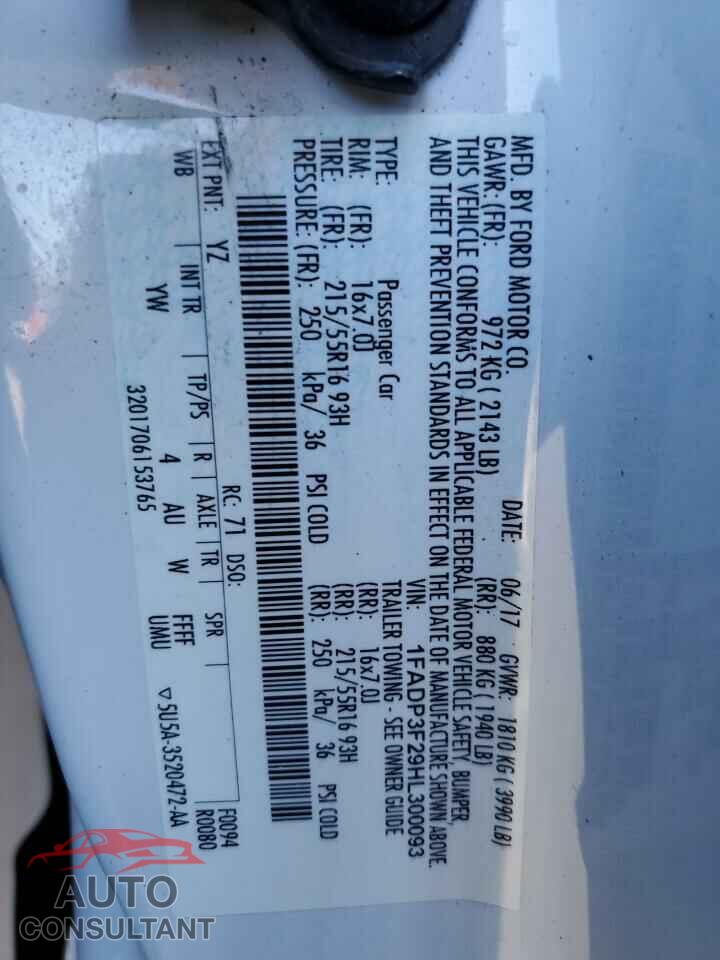 FORD FOCUS 2017 - 1FADP3F29HL300093