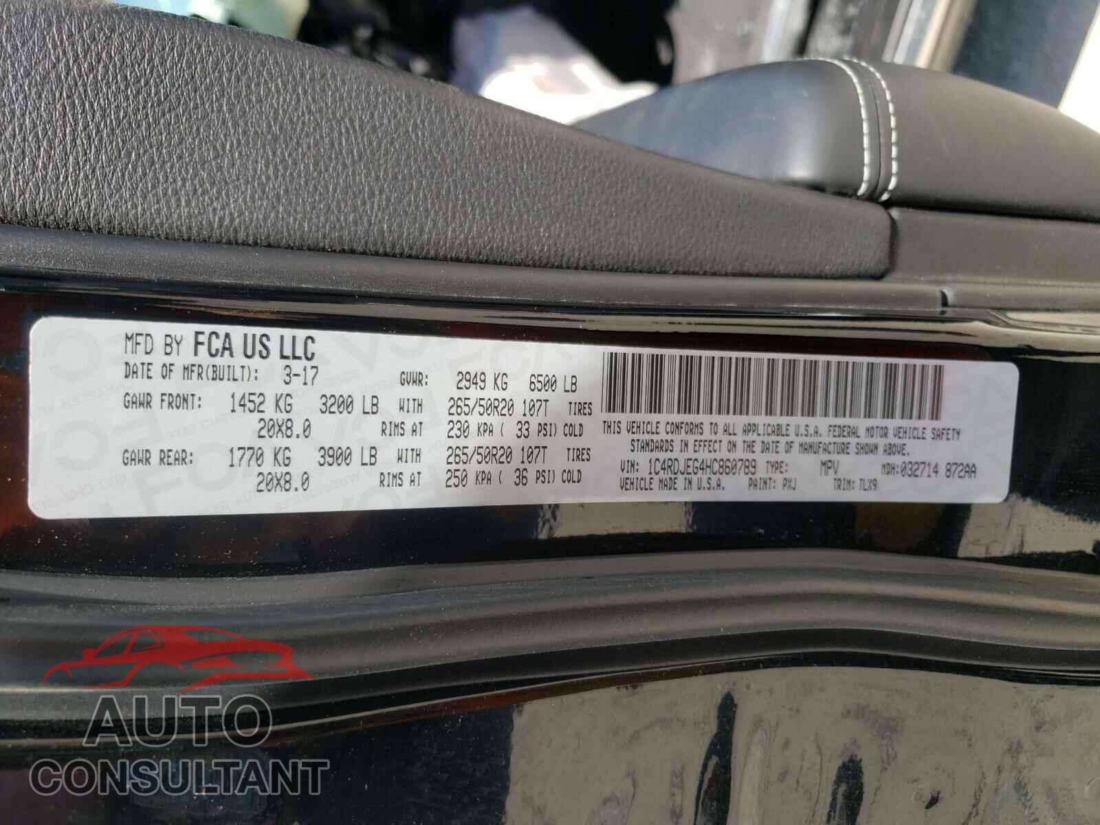 DODGE DURANGO 2017 - 1C4RDJEG4HC860789