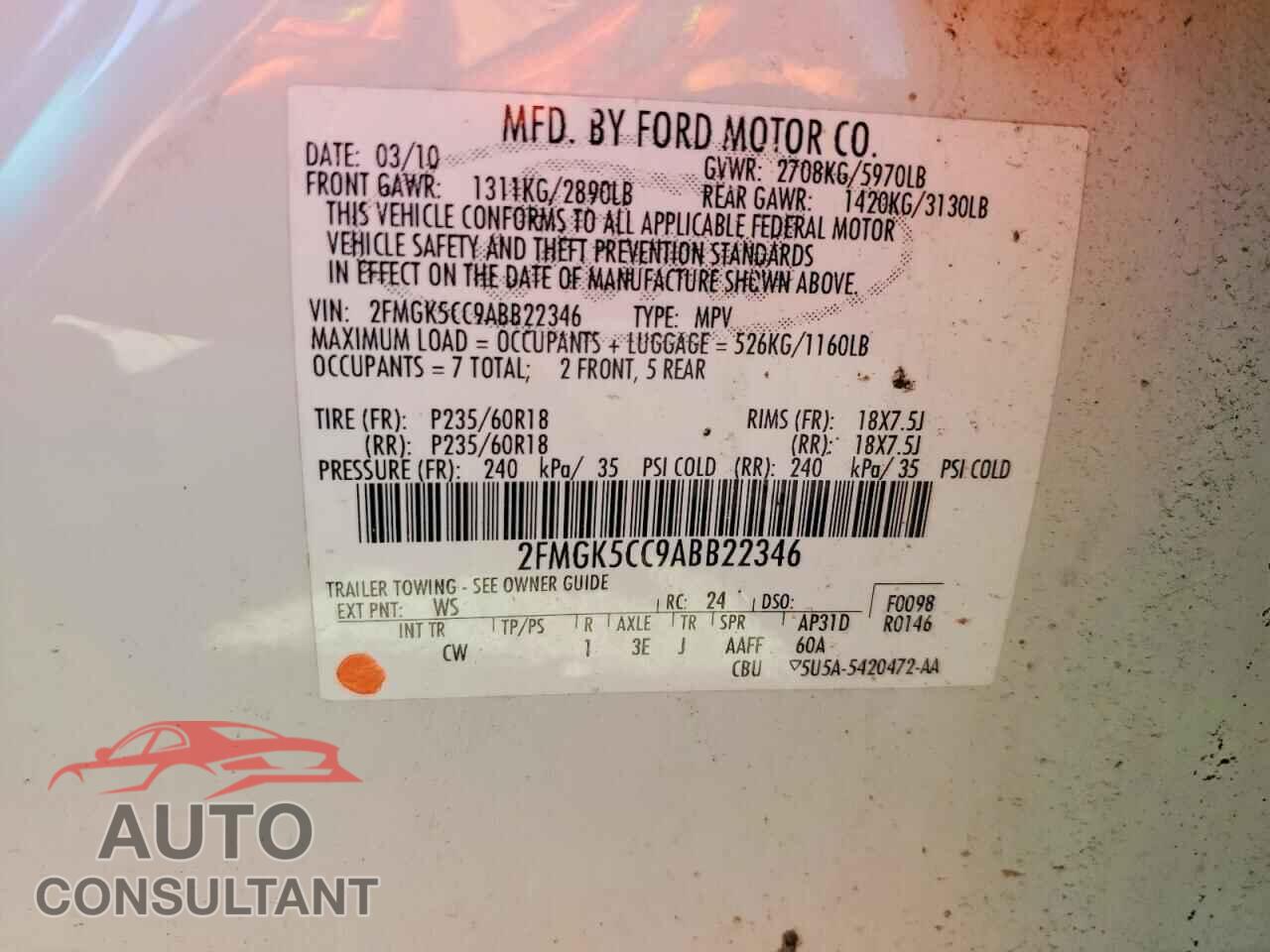 FORD FLEX 2010 - 2FMGK5CC9ABB22346