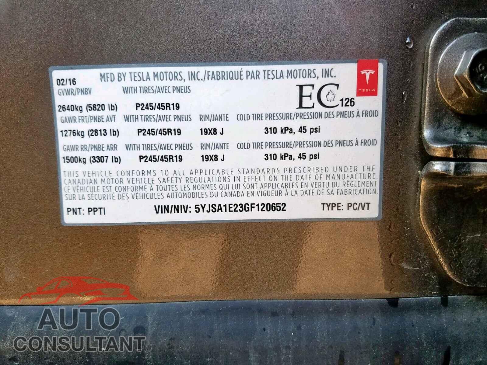 TESLA MODEL S 2016 - 5YJSA1E23GF120652