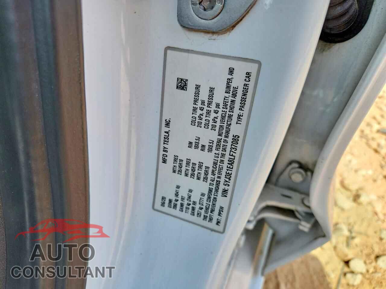 TESLA MODEL 3 2020 - 5YJ3E1EA8LF737085