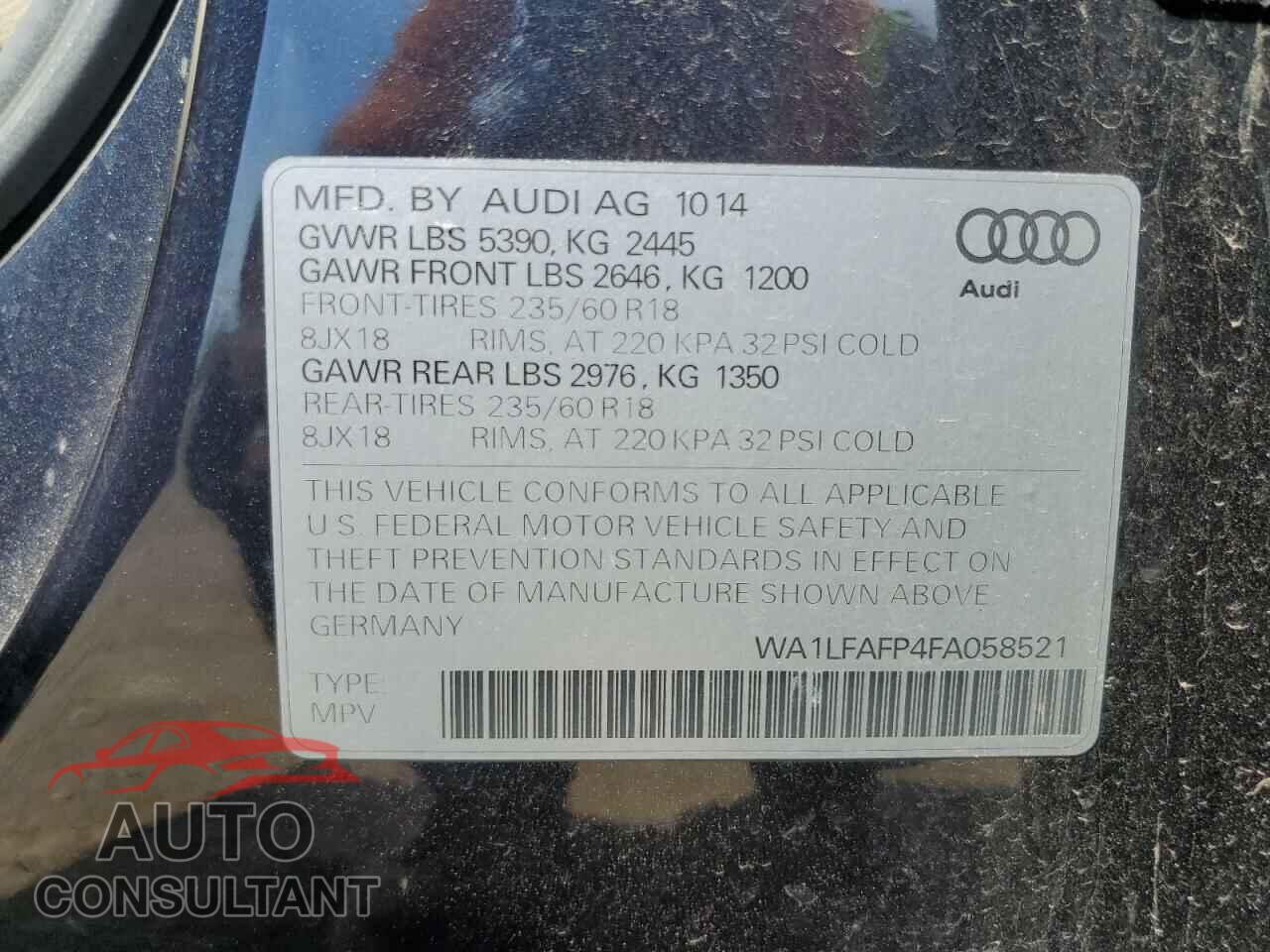 AUDI Q5 2015 - WA1LFAFP4FA058521
