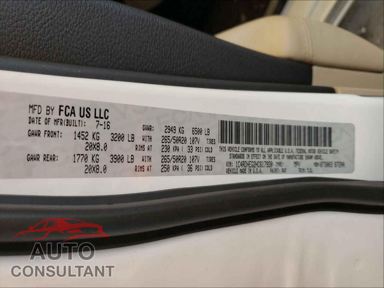 DODGE DURANGO 2017 - 1C4RDHEG2HC617930