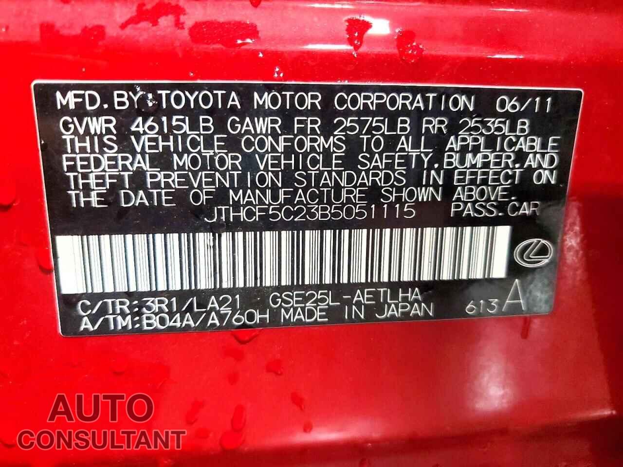 LEXUS IS 2011 - JTHCF5C23B5051115
