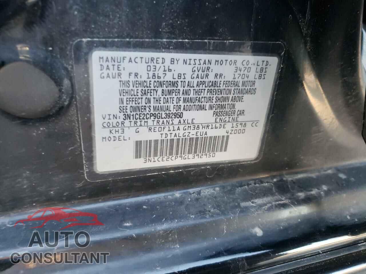NISSAN VERSA 2016 - 3N1CE2CP9GL392950
