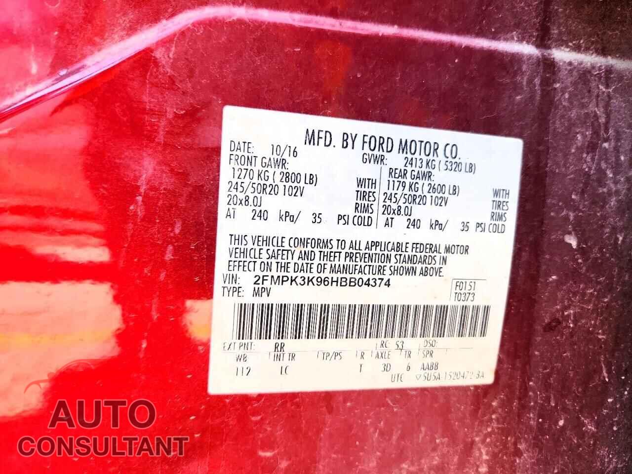 FORD EDGE 2017 - 2FMPK3K96HBB04374
