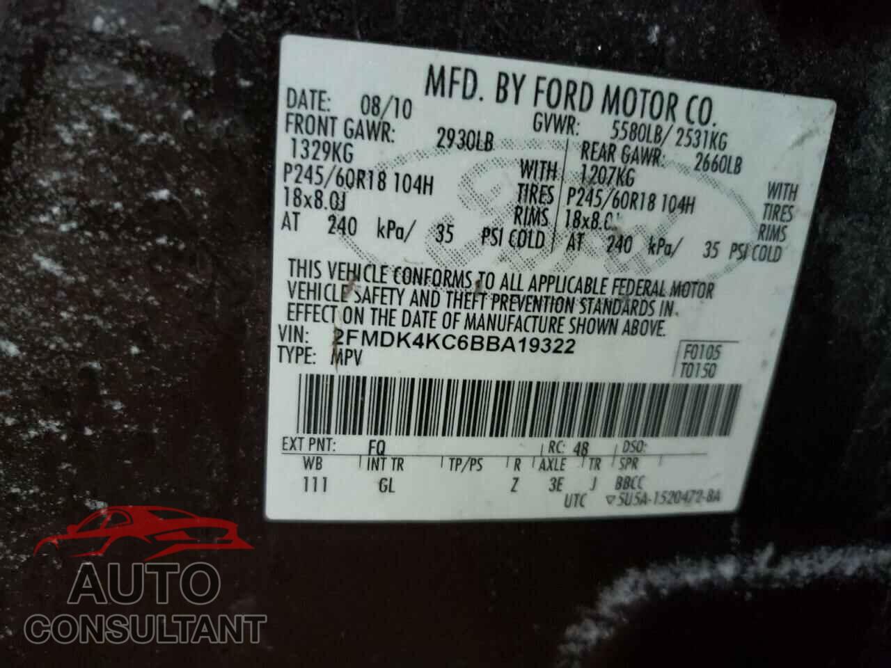 FORD EDGE 2011 - 2FMDK4KC6BBA19322