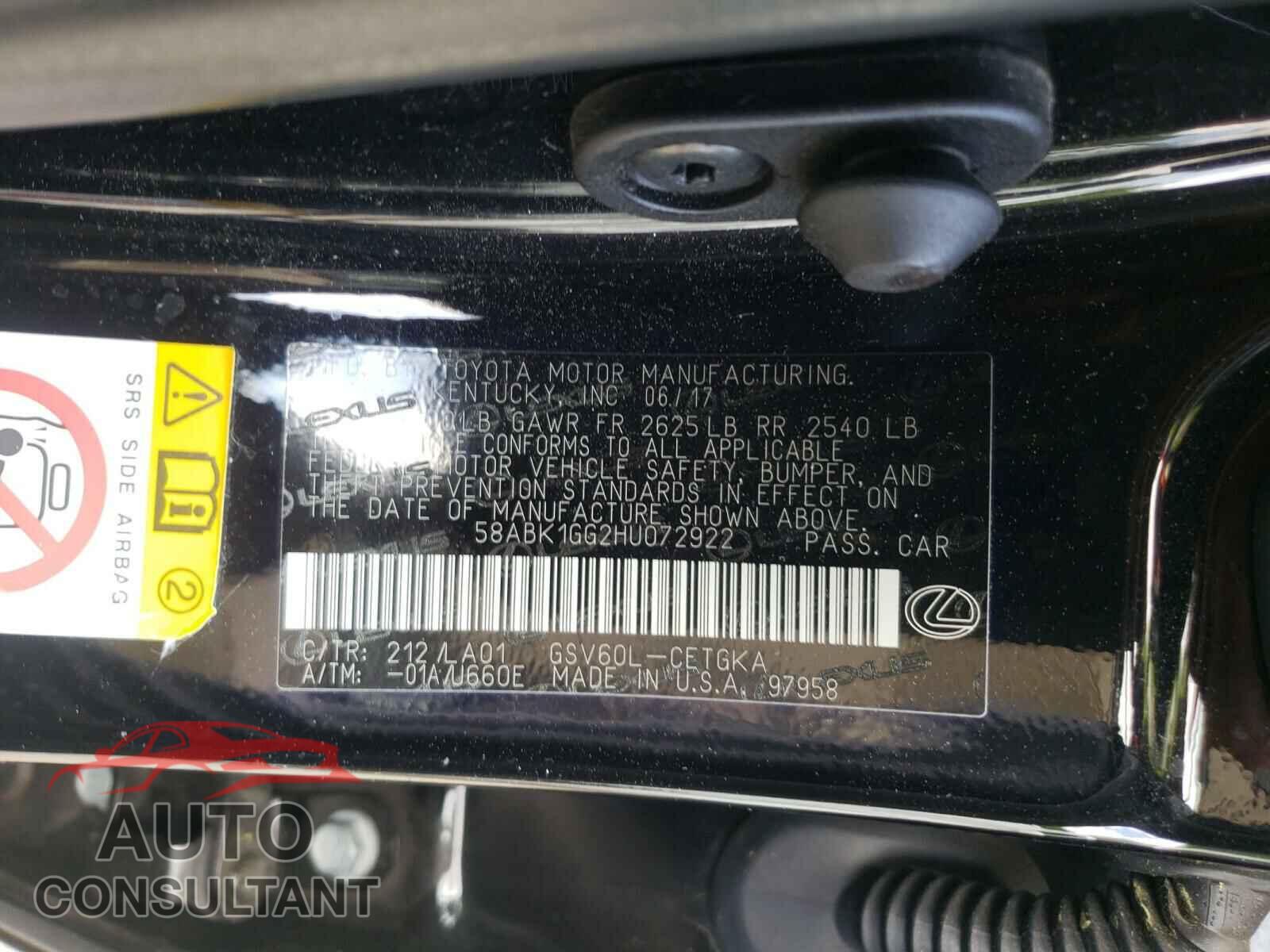 LEXUS ES350 2017 - 58ABK1GG2HU072922