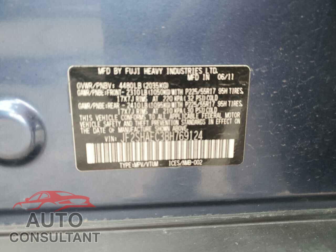SUBARU FORESTER 2011 - JF2SHAEC3BH769124