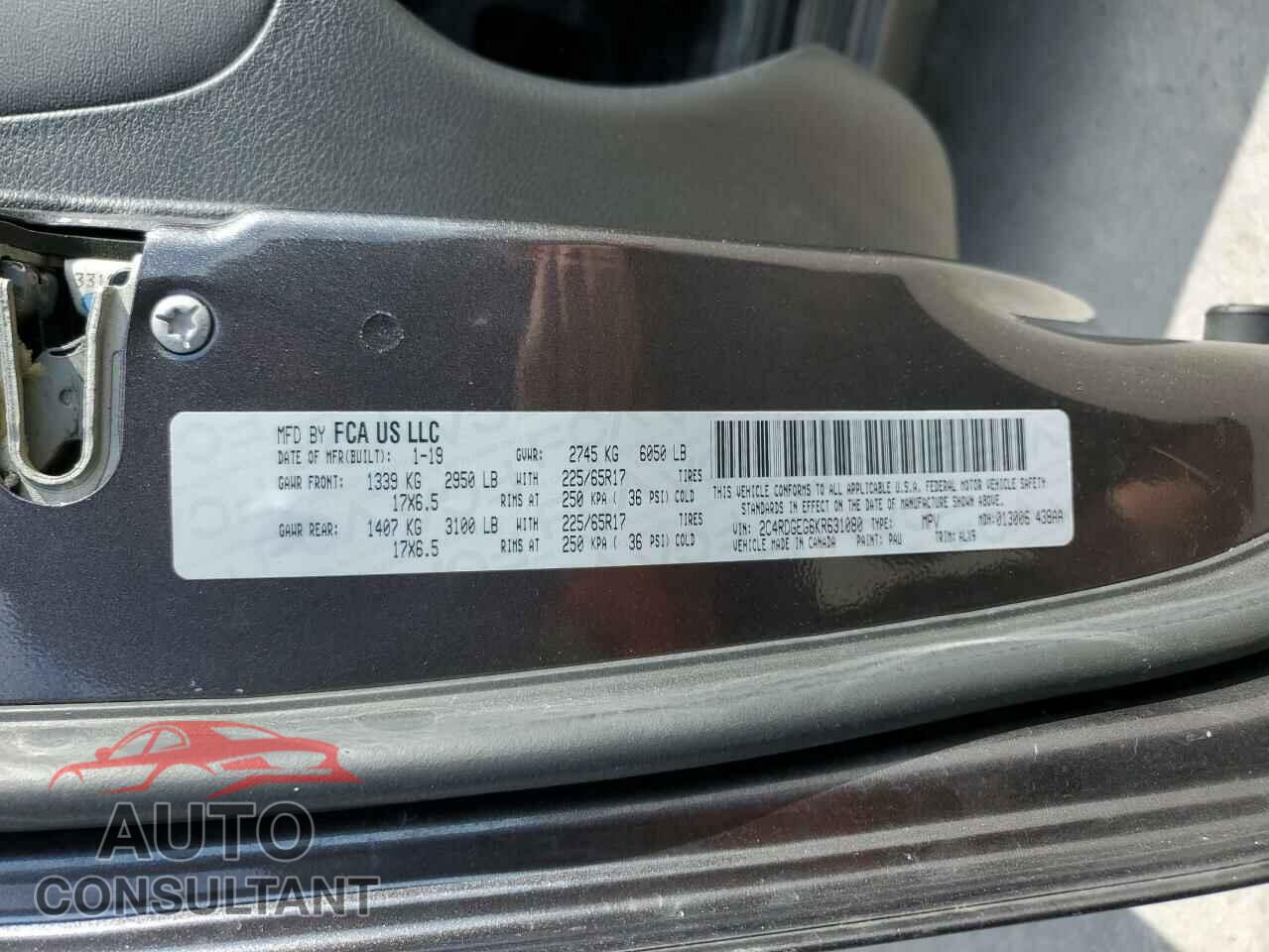DODGE CARAVAN 2019 - 2C4RDGEG6KR631080