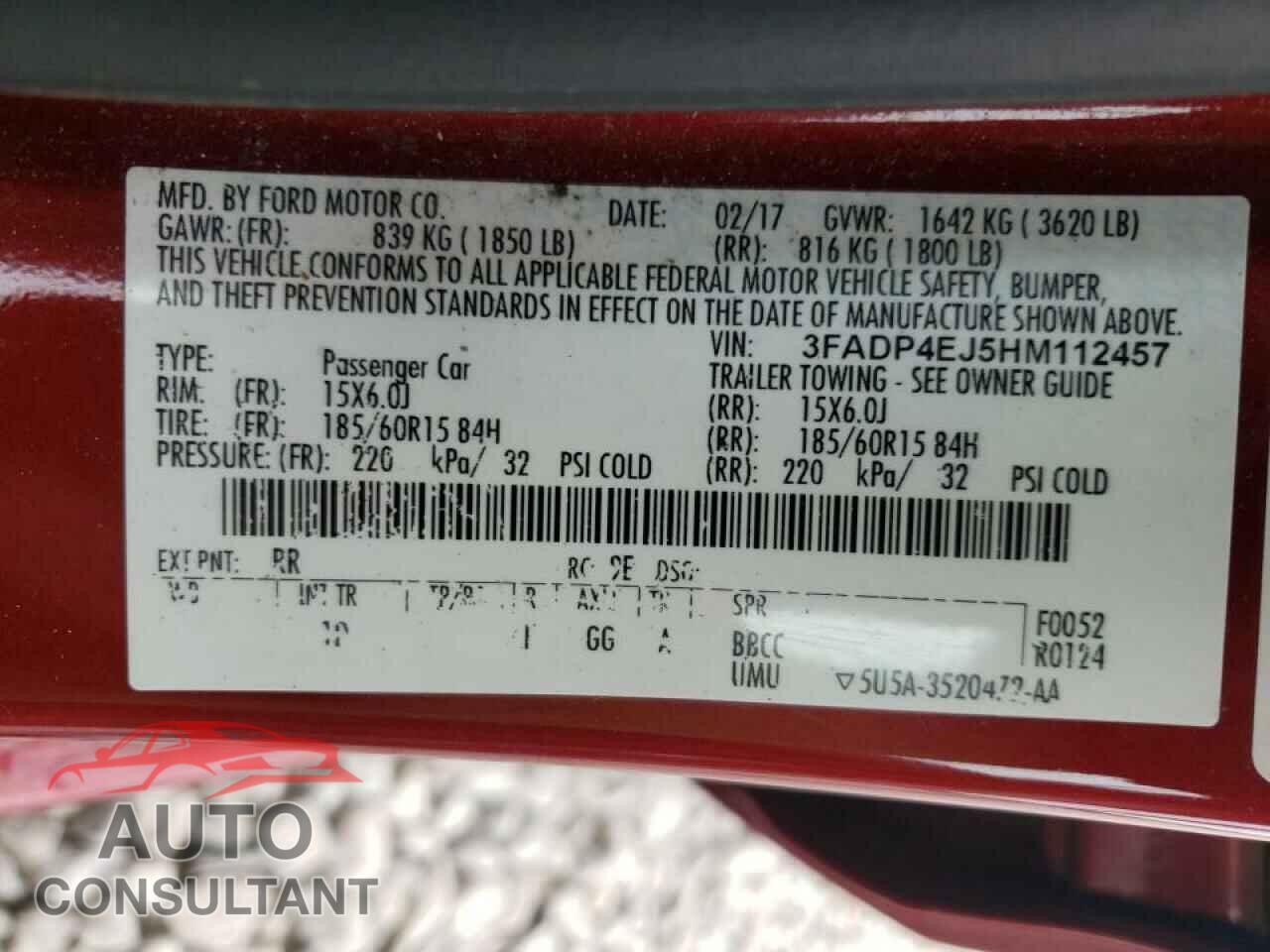 FORD FIESTA 2017 - 3FADP4EJ5HM112457