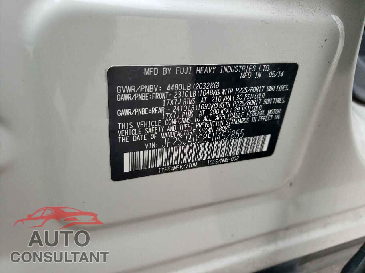 SUBARU FORESTER 2015 - JF2SJADC8FH452855