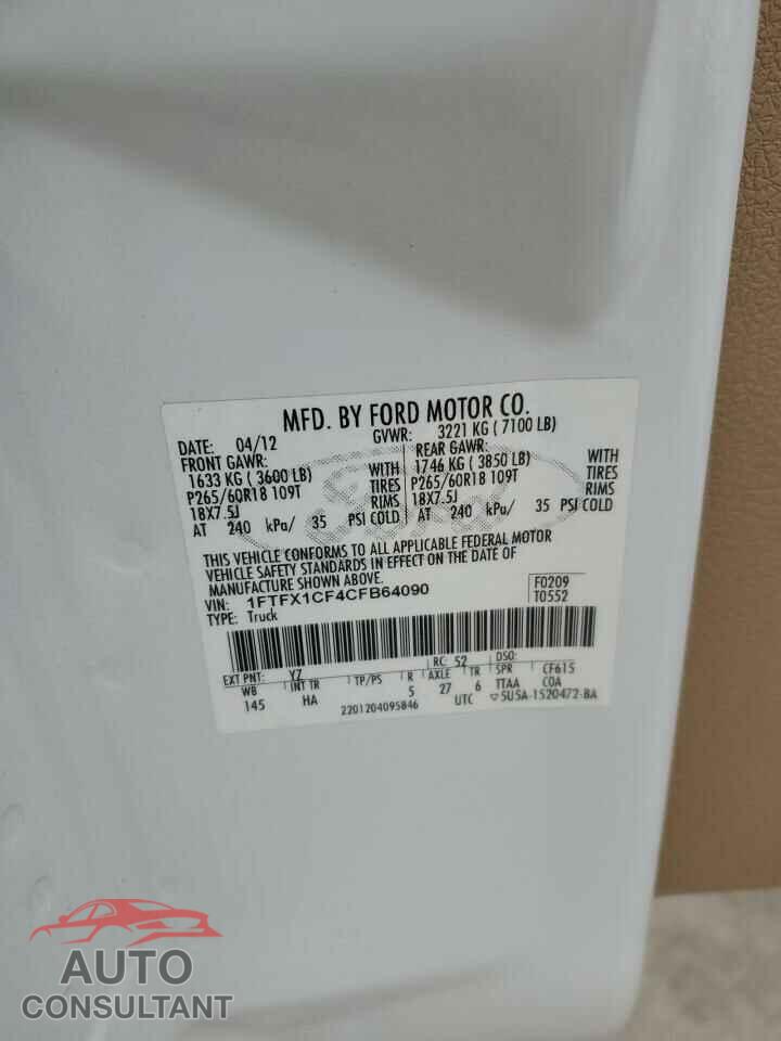 FORD F-150 2012 - 1FTFX1CF4CFB64090