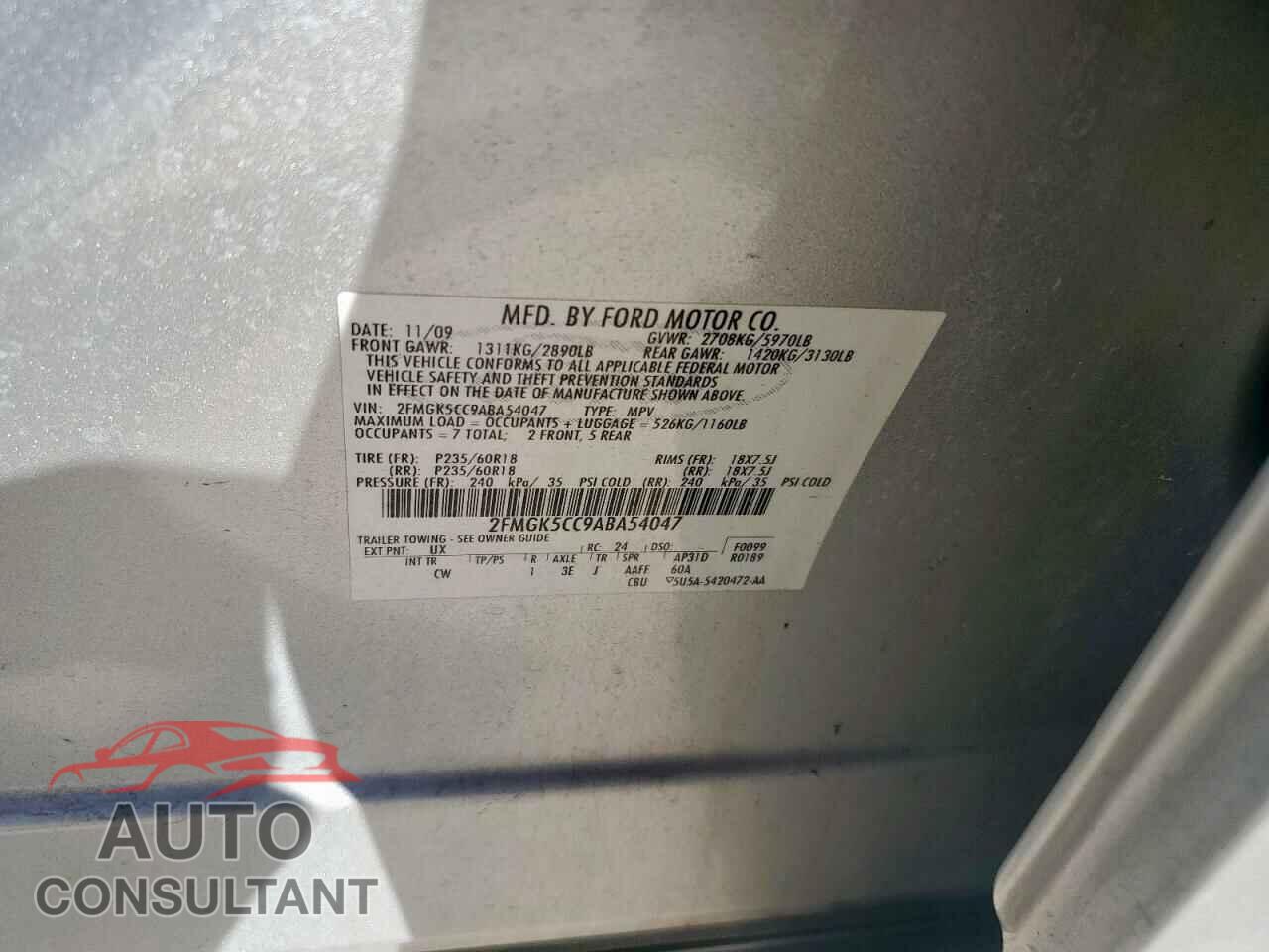 FORD FLEX 2010 - 2FMGK5CC9ABA54047