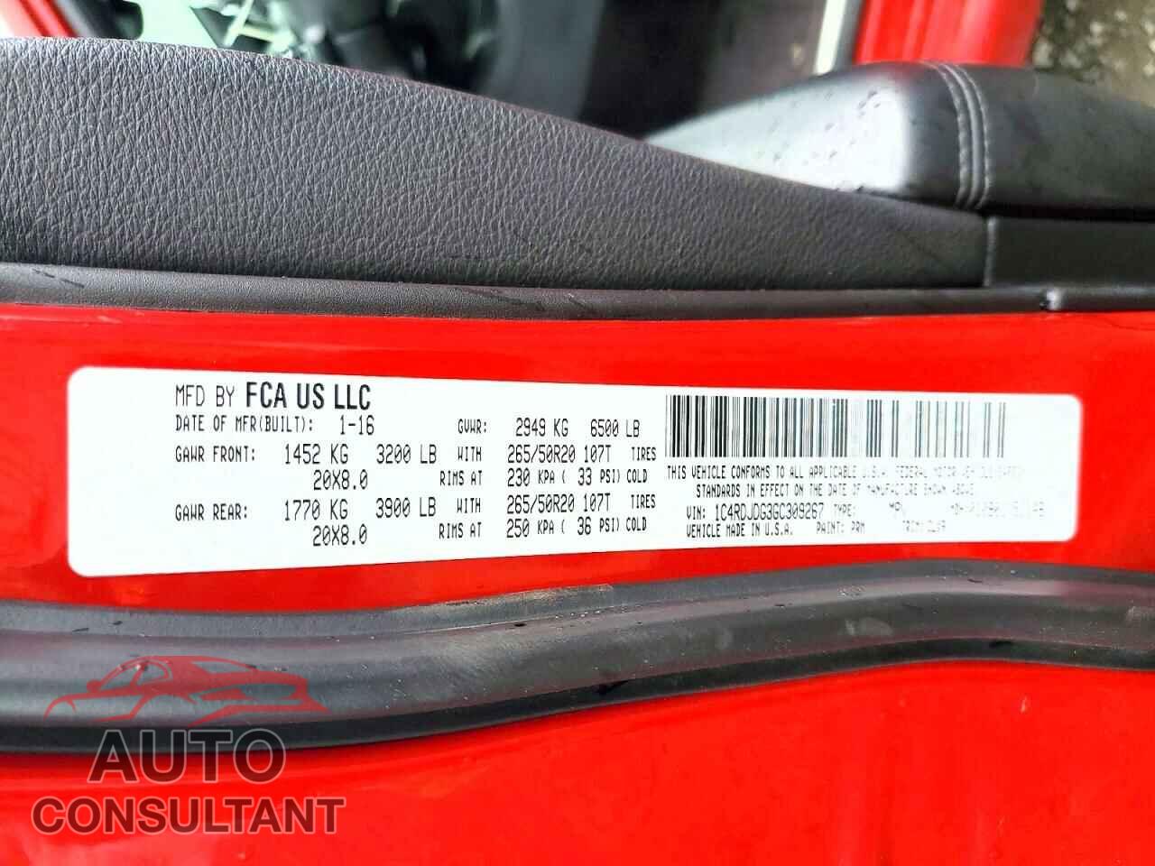DODGE DURANGO 2016 - 1C4RDJDG3GC309267