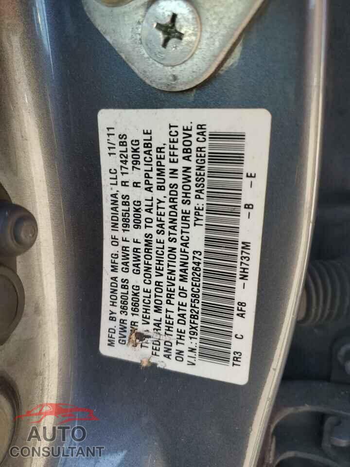 HONDA CIVIC 2012 - 19XFB2F58CE026473