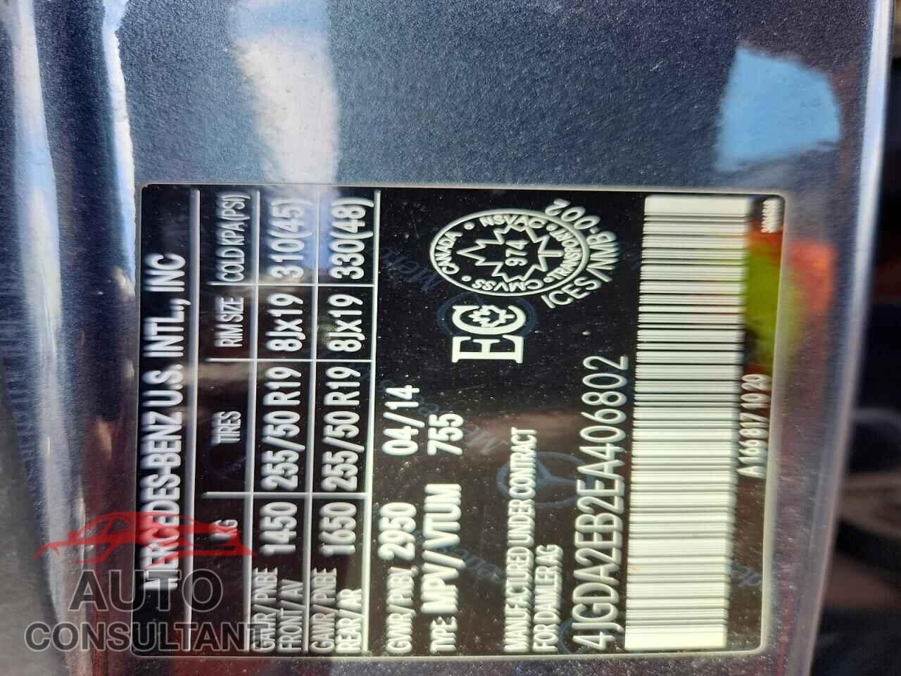 MERCEDES-BENZ M-CLASS 2014 - 4JGDA2EB2EA406802