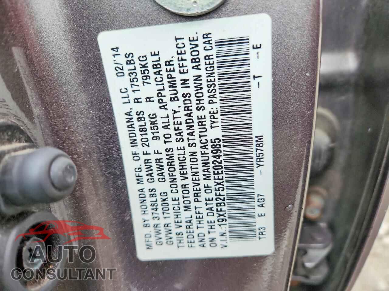 HONDA CIVIC 2014 - 19XFB2F5XEE024985