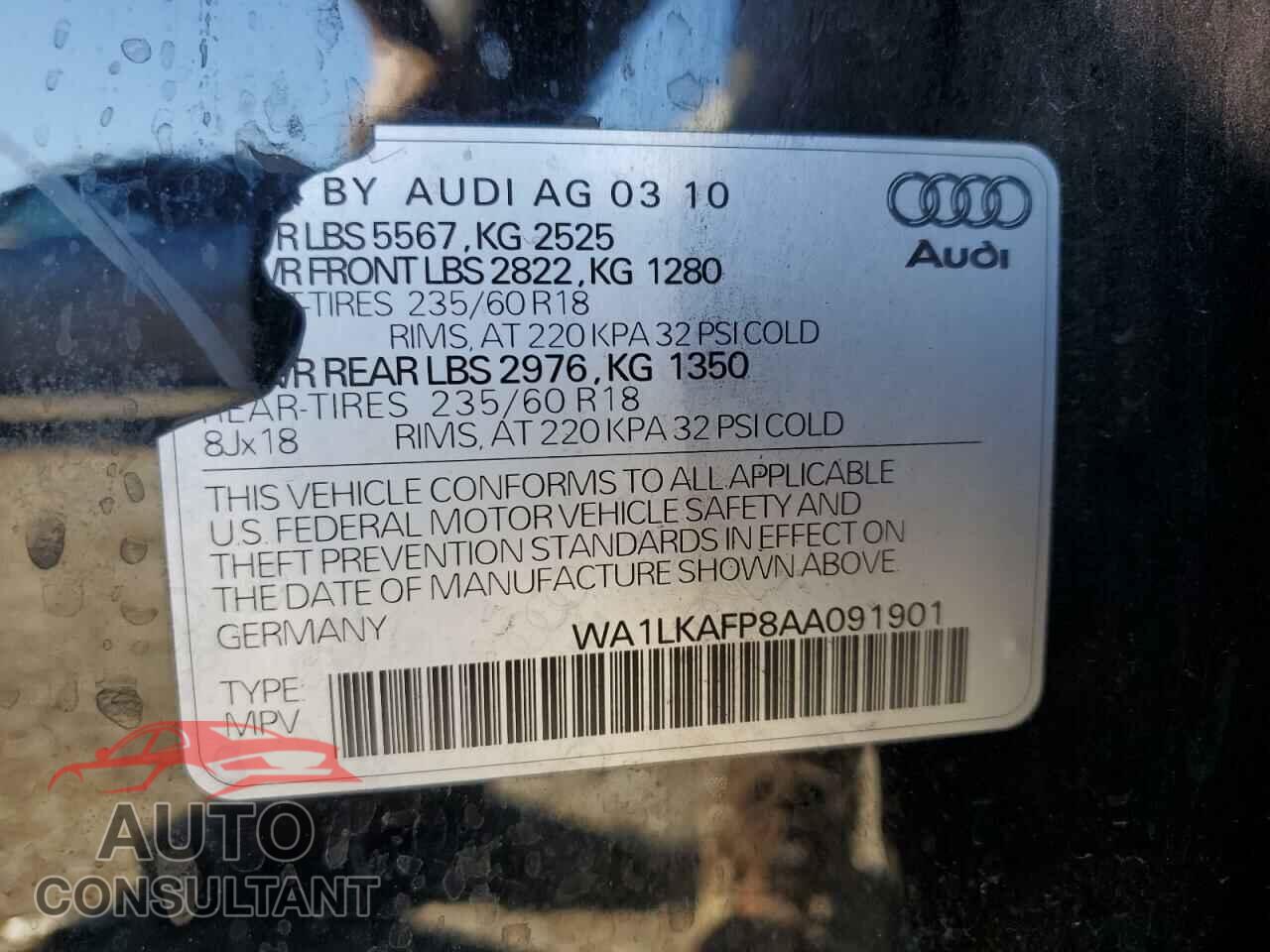 AUDI Q5 2010 - WA1LKAFP8AA091901