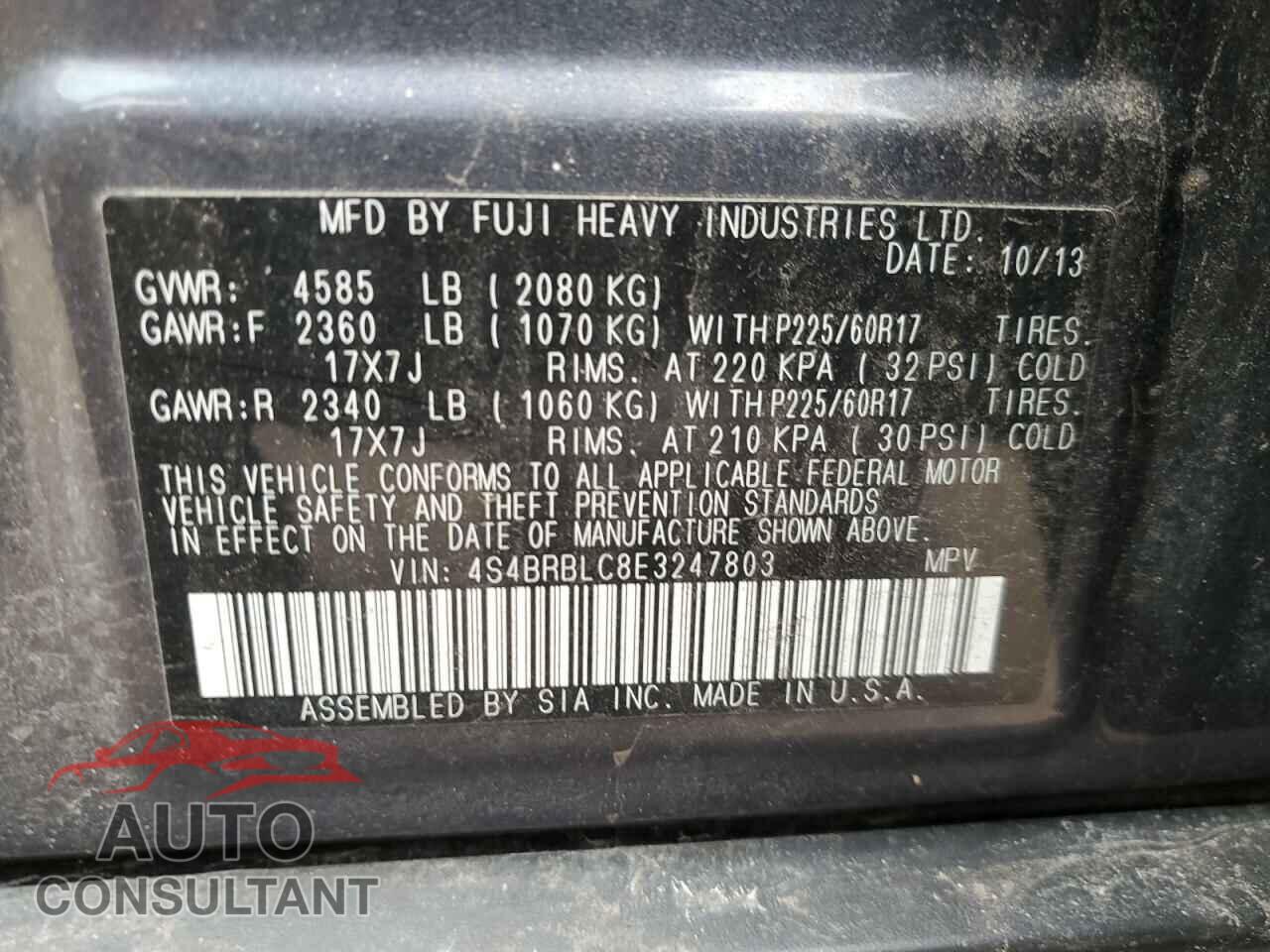 SUBARU OUTBACK 2014 - 4S4BRBLC8E3247803