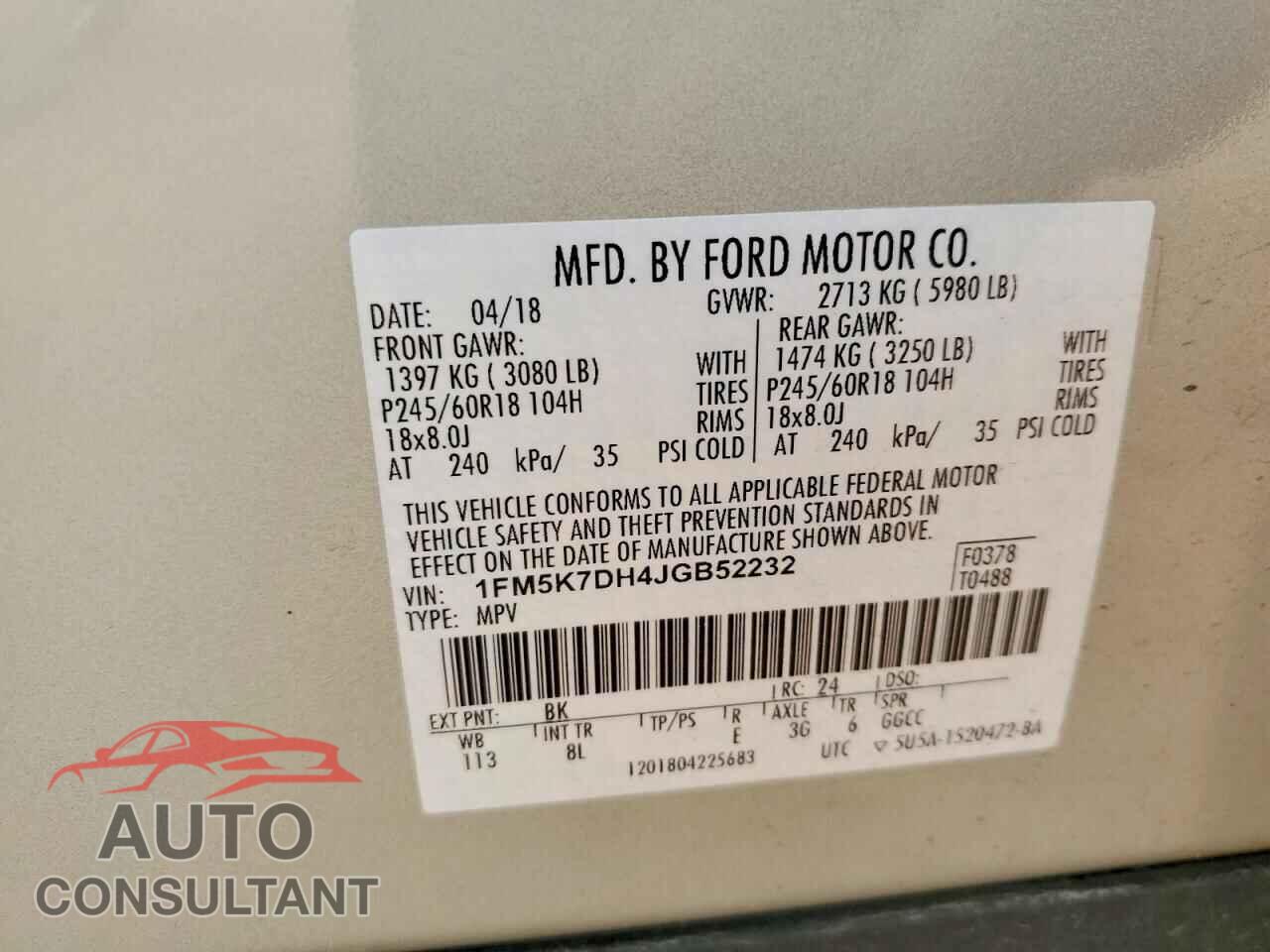 FORD EXPLORER 2018 - 1FM5K7DH4JGB52232