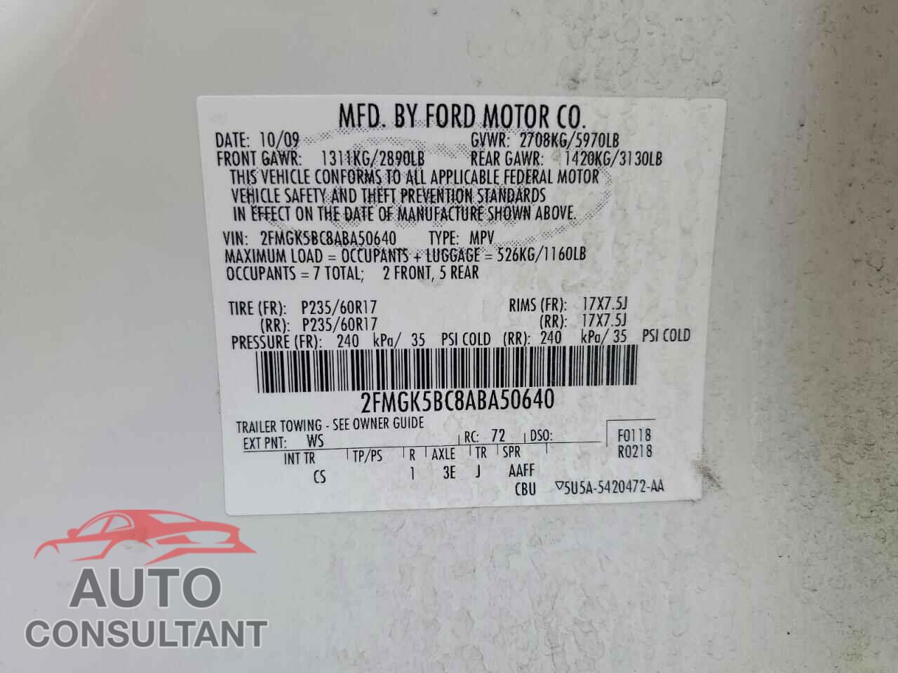 FORD FLEX 2010 - 2FMGK5BC8ABA50640