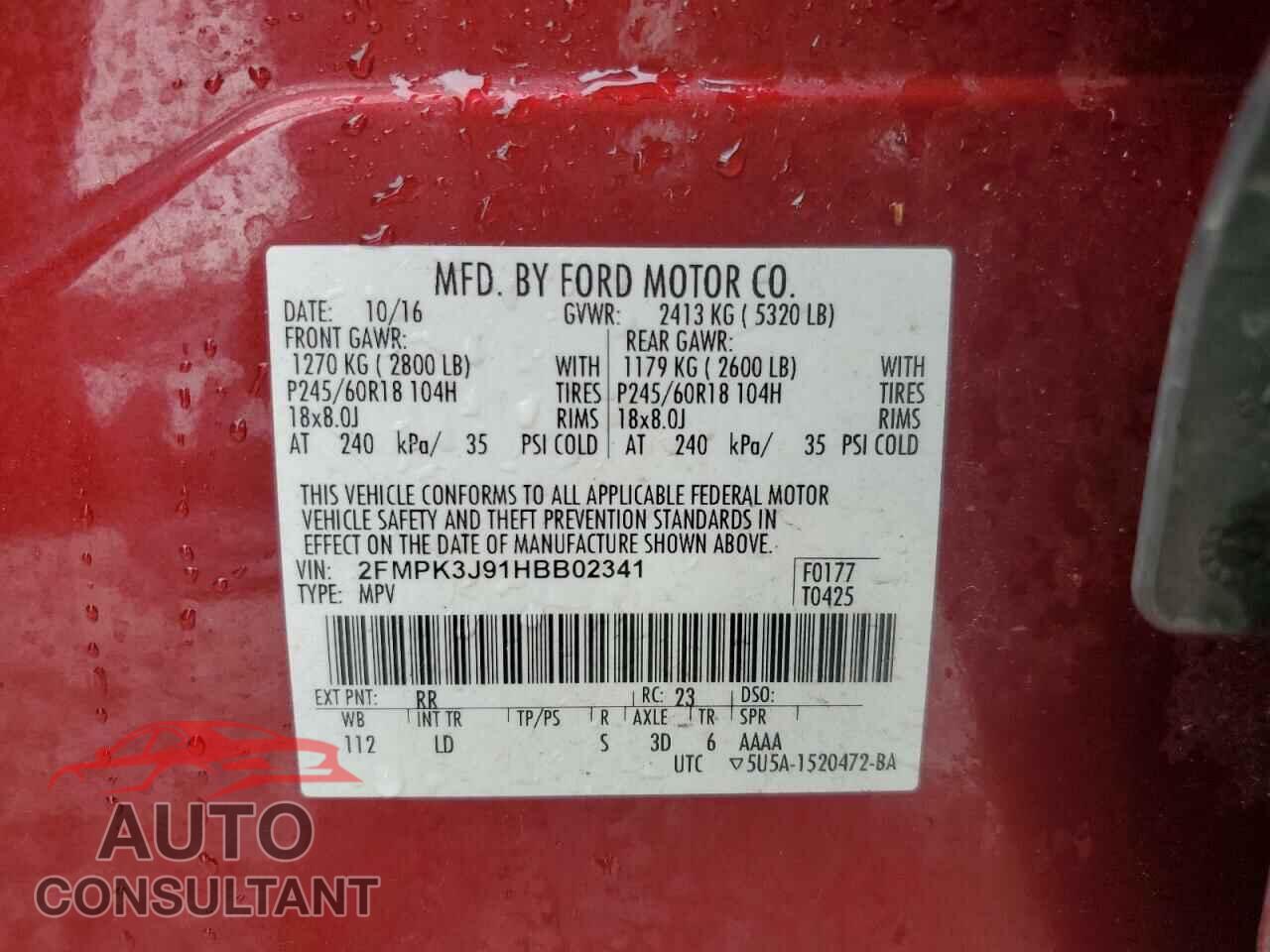 FORD EDGE 2017 - 2FMPK3J91HBB02341