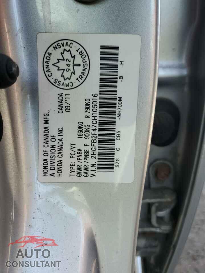 HONDA CIVIC 2012 - 2HGFB2F47CH105016