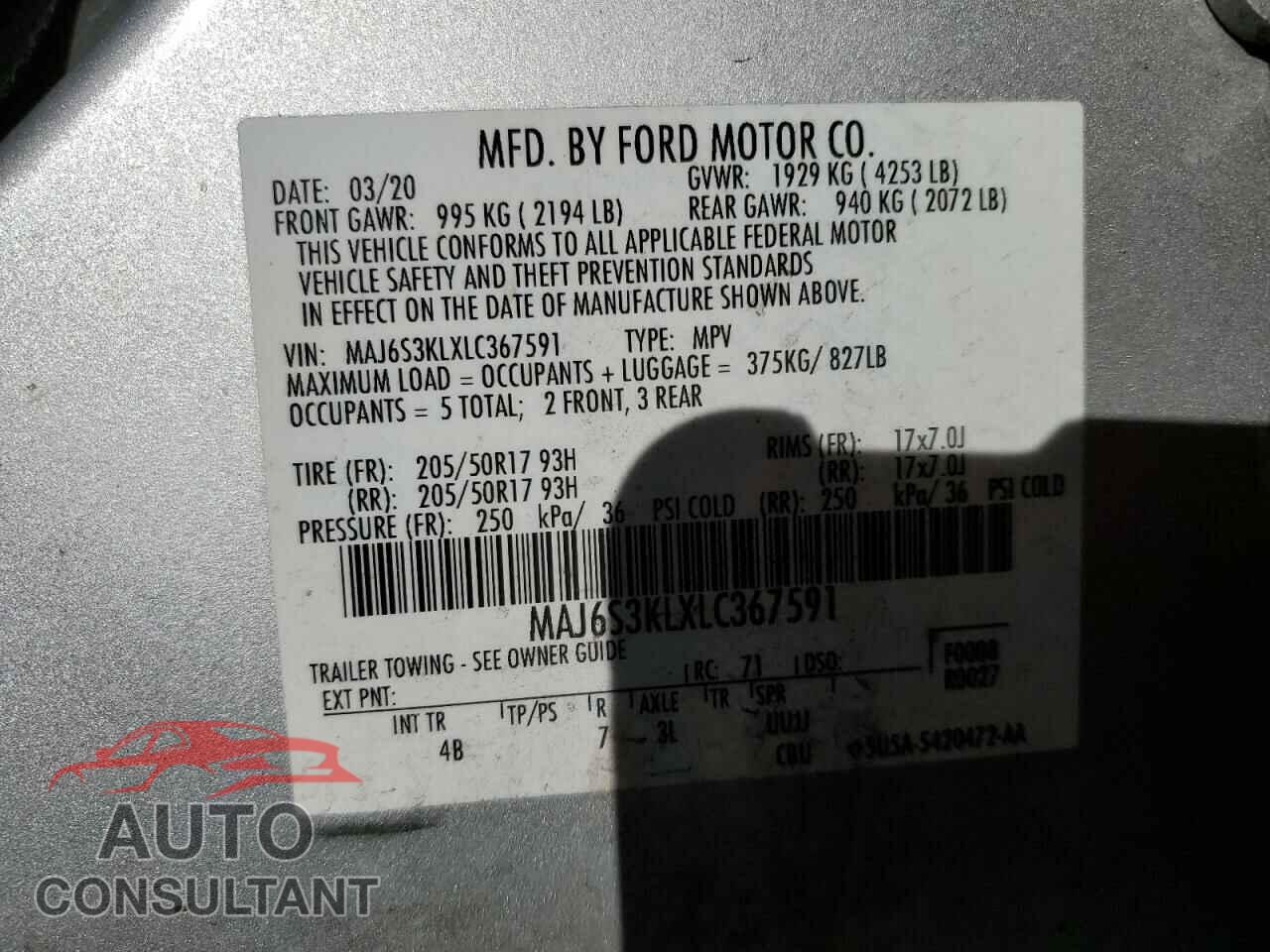 FORD ECOSPORT 2020 - MAJ6S3KLXLC367591