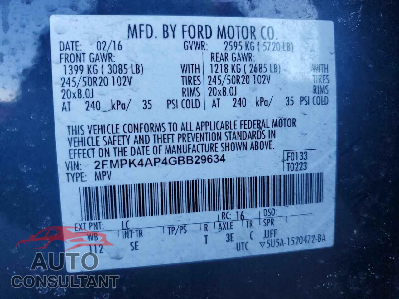 FORD EDGE 2016 - 2FMPK4AP4GBB29634