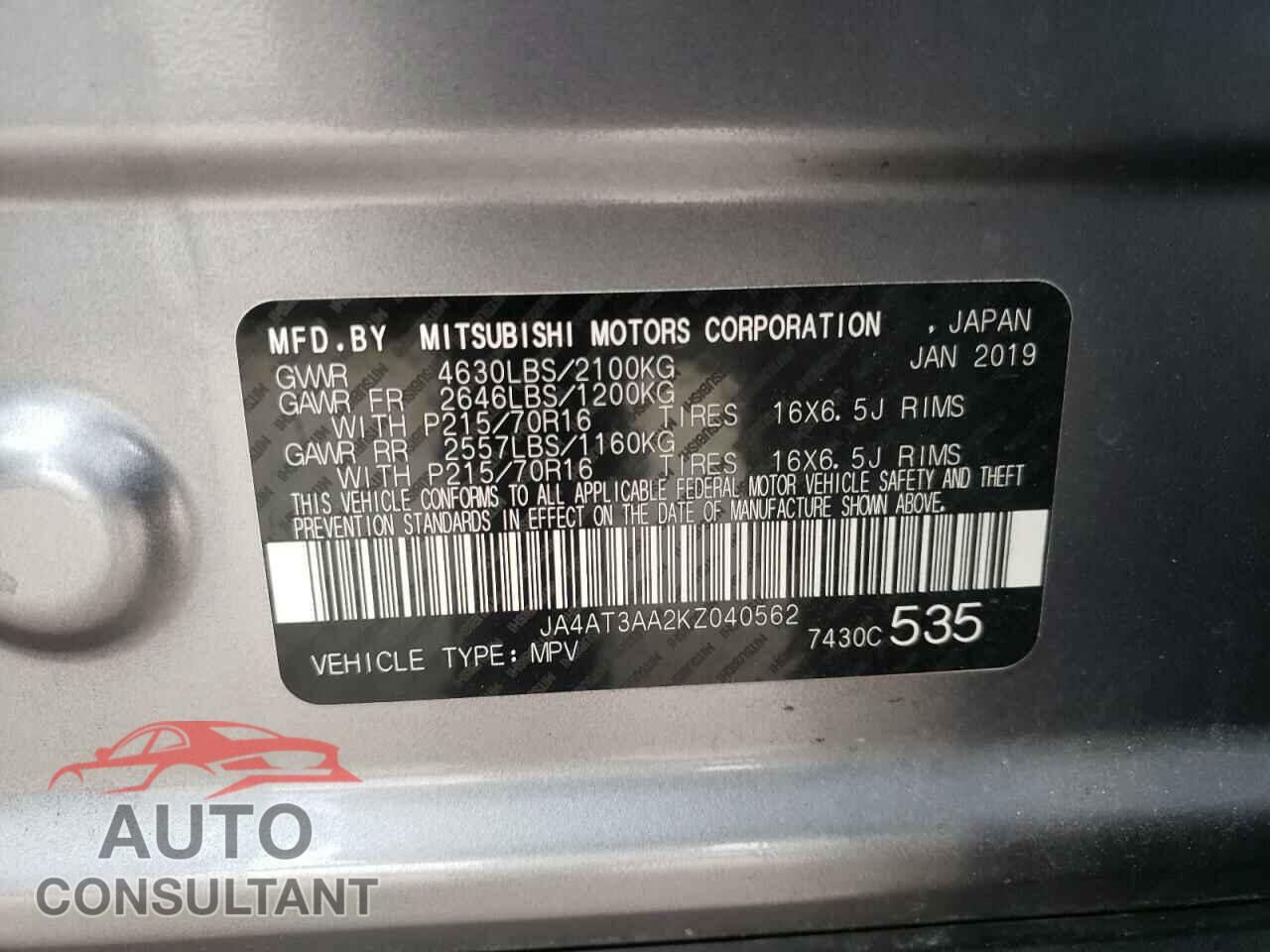 MITSUBISHI ECLIPSE 2019 - JA4AT3AA2KZ040562