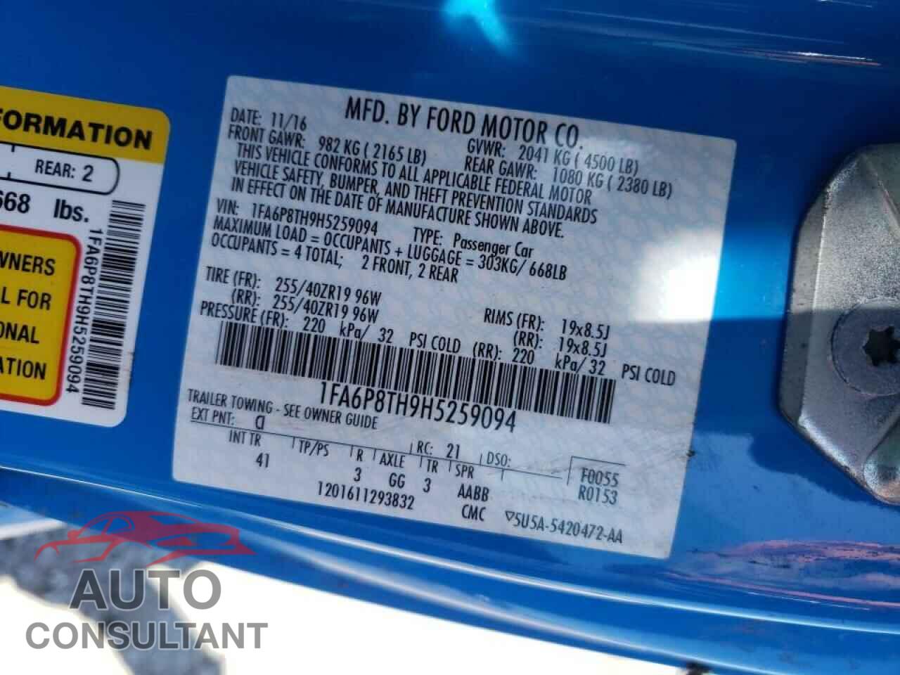 FORD MUSTANG 2017 - 1FA6P8TH9H5259094