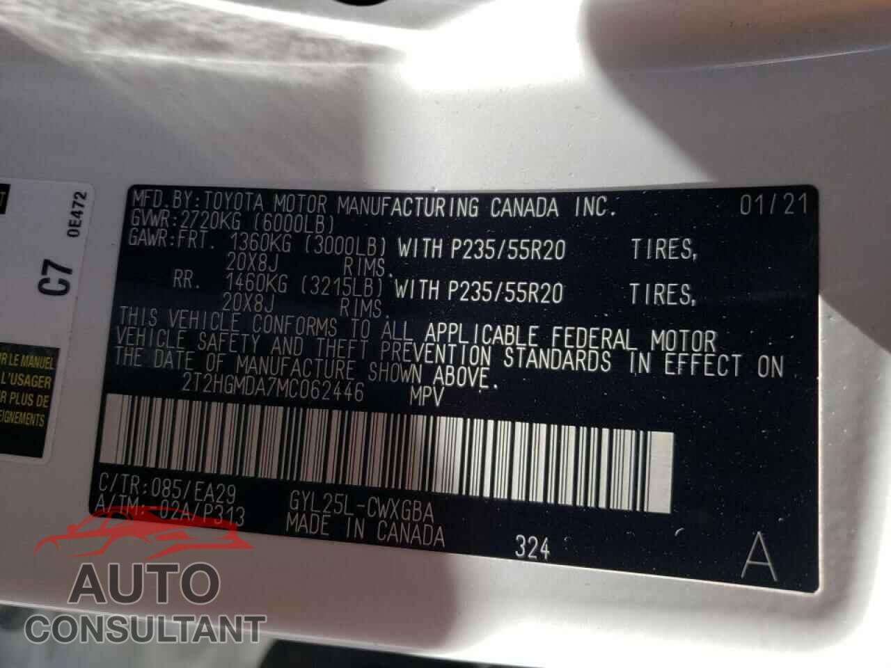 LEXUS RX450 2021 - 2T2HGMDA7MC062446