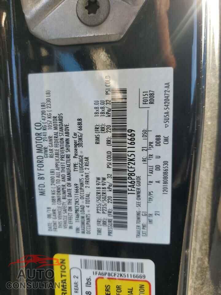 FORD MUSTANG 2019 - 1FA6P8CF2K5116669