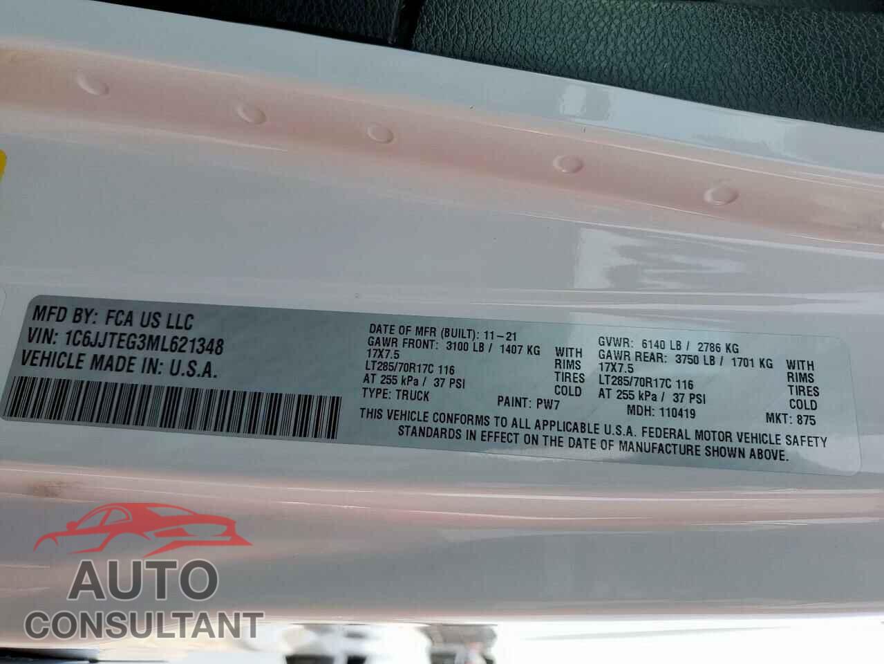 JEEP GLADIATOR 2021 - 1C6JJTEG3ML621348