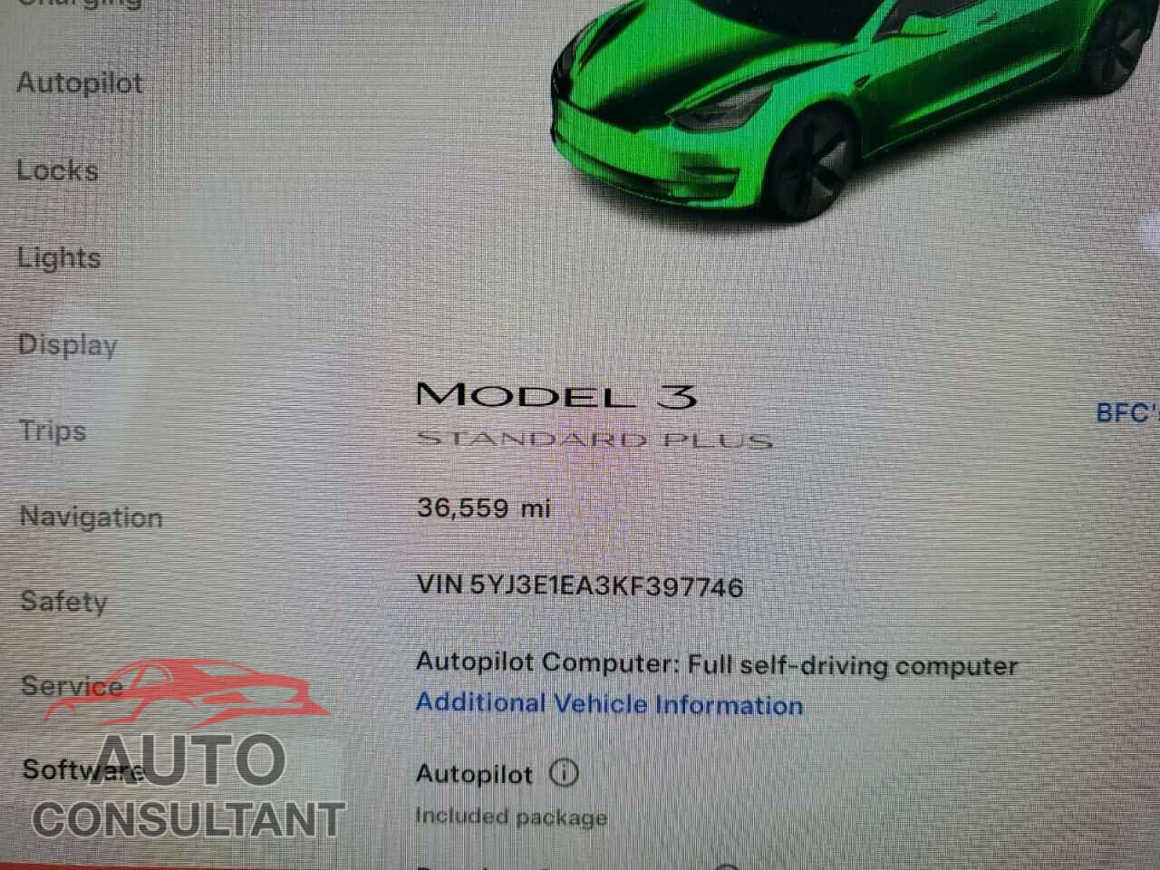 TESLA MODEL 3 2019 - 5YJ3E1EA3KF397746