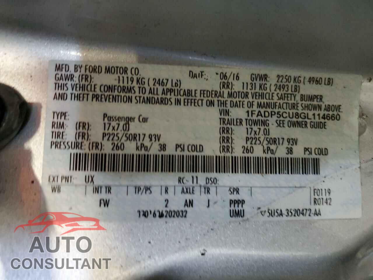 FORD CMAX 2016 - 1FADP5CU8GL114660
