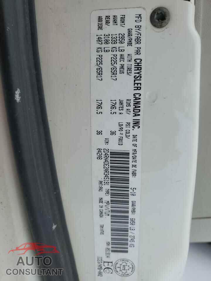 DODGE CARAVAN 2010 - 2D4RN4DE2AR345191