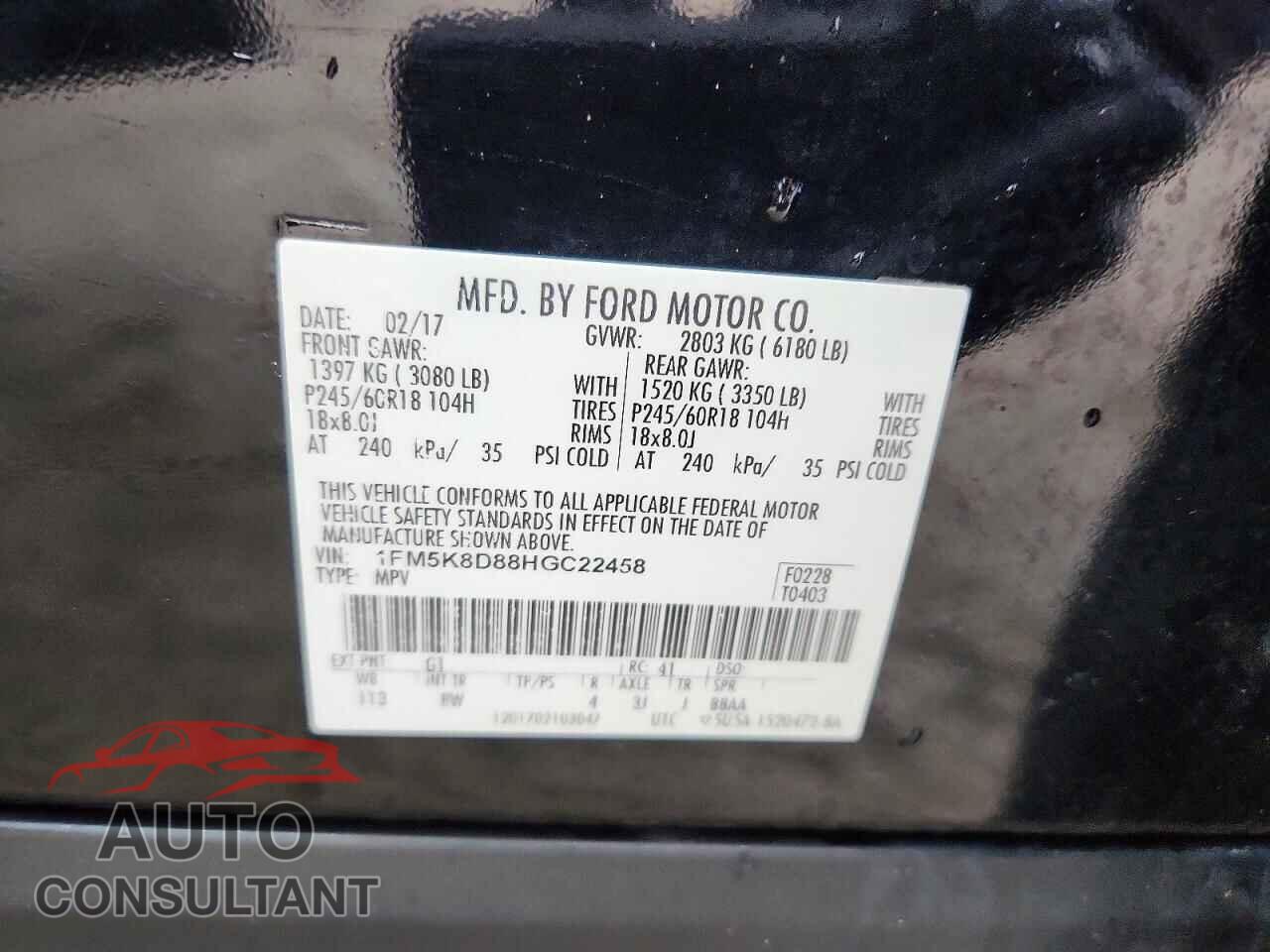 FORD EXPLORER 2017 - 1FM5K8D88HGC22458