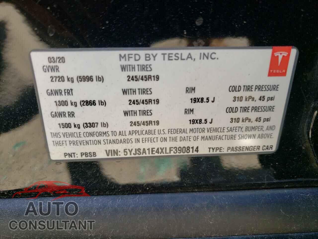 TESLA MODEL S 2020 - 5YJSA1E4XLF390814