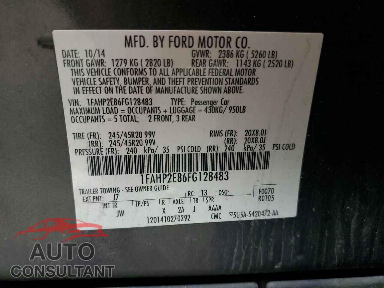 FORD TAURUS 2015 - 1FAHP2E86FG128483