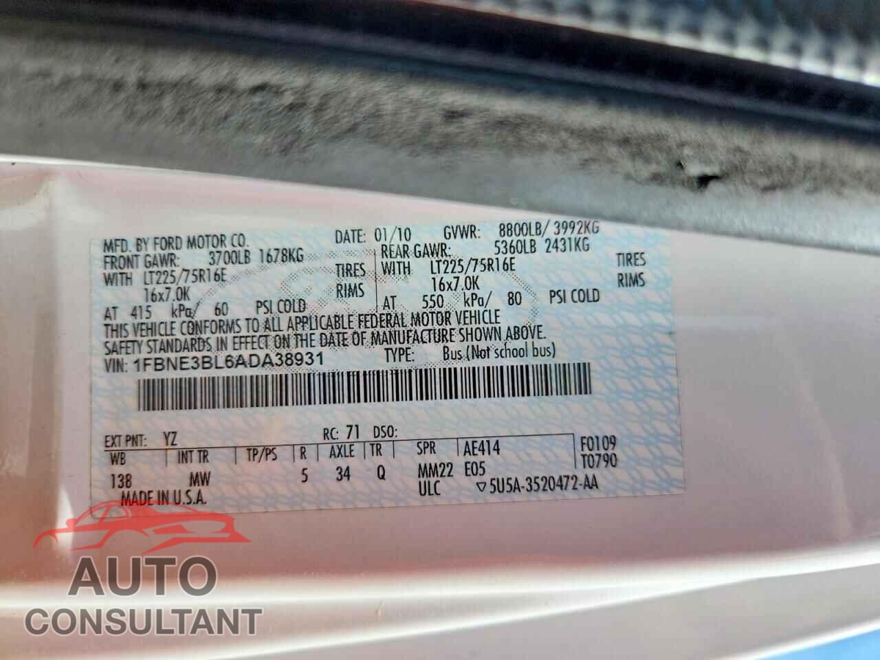 FORD ECONOLINE 2010 - 1FBNE3BL6ADA38931