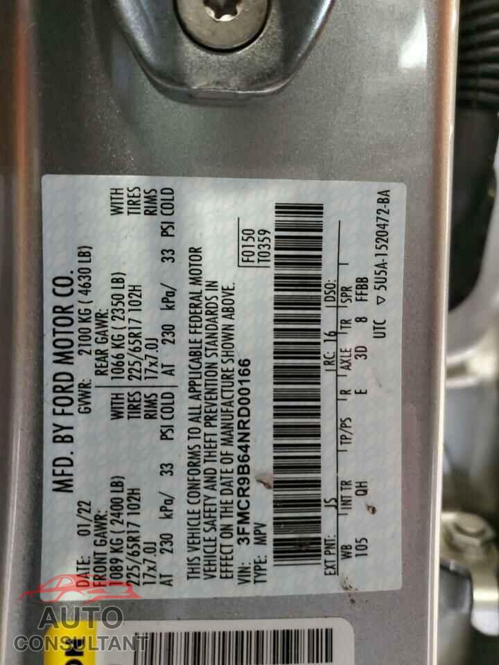 FORD BRONCO 2022 - 3FMCR9B64NRD00166