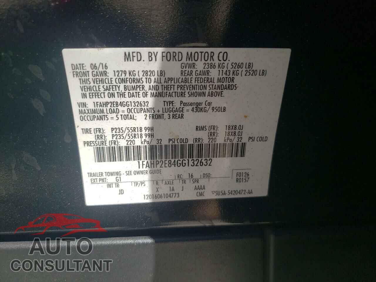 FORD TAURUS 2016 - 1FAHP2E84GG132632
