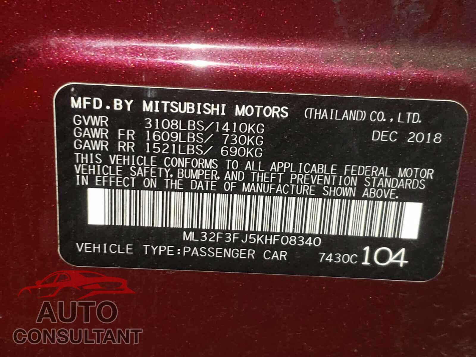 MITSUBISHI MIRAGE 2019 - ML32F3FJ5KHF08340