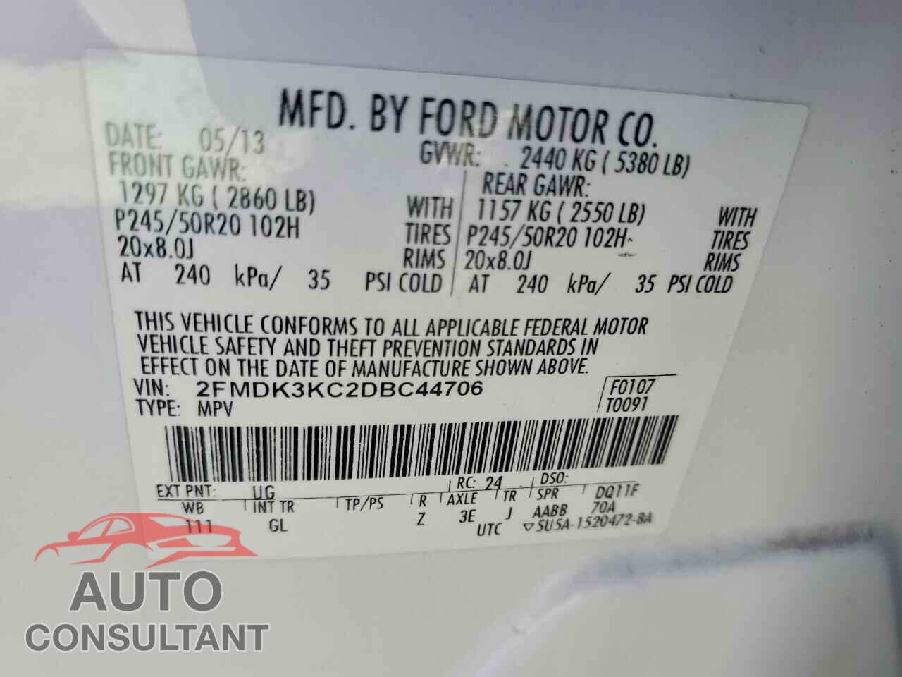 FORD EDGE 2013 - 2FMDK3KC2DBC44706