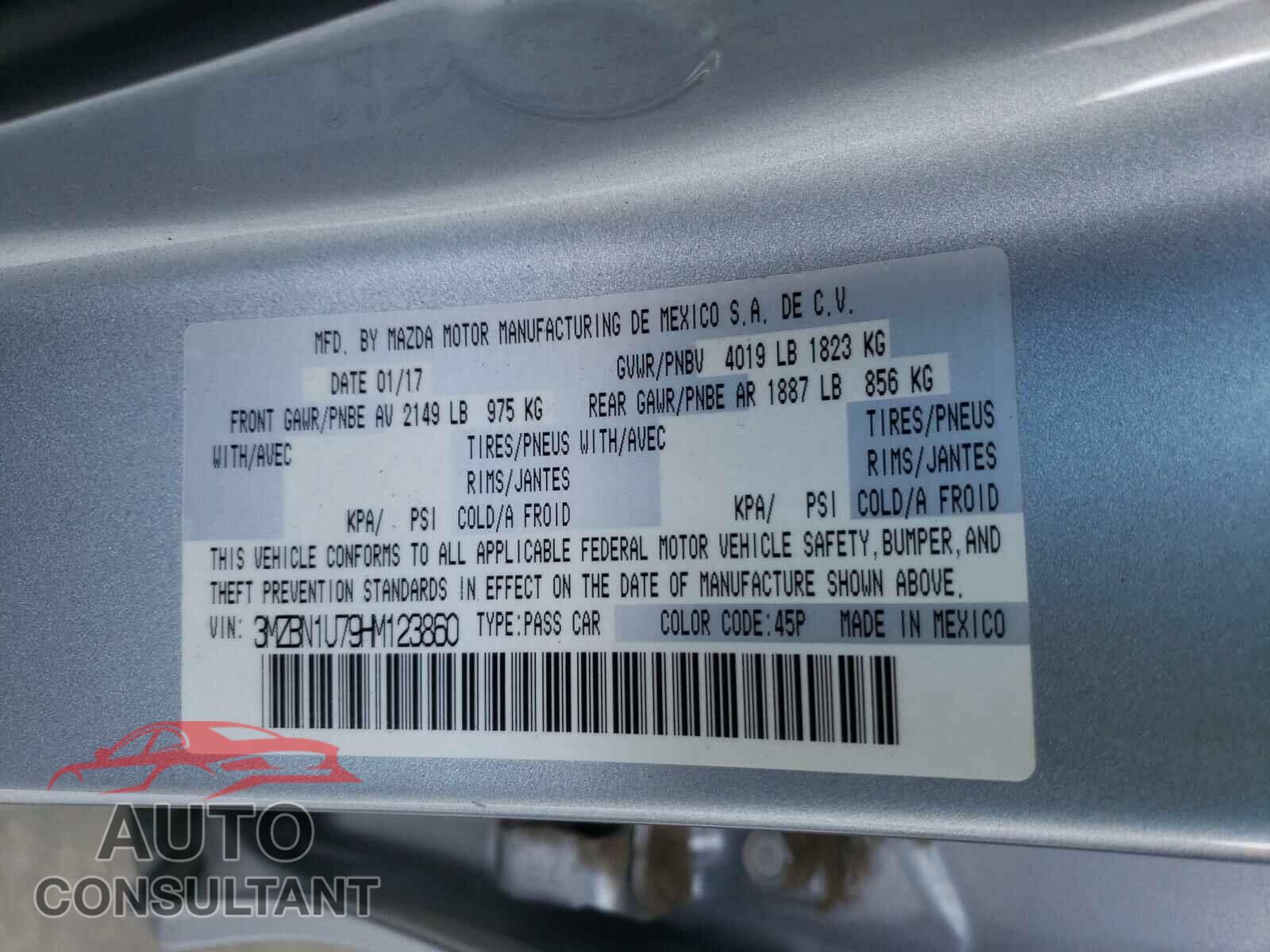 MAZDA 3 2017 - 3MZBN1U79HM123860