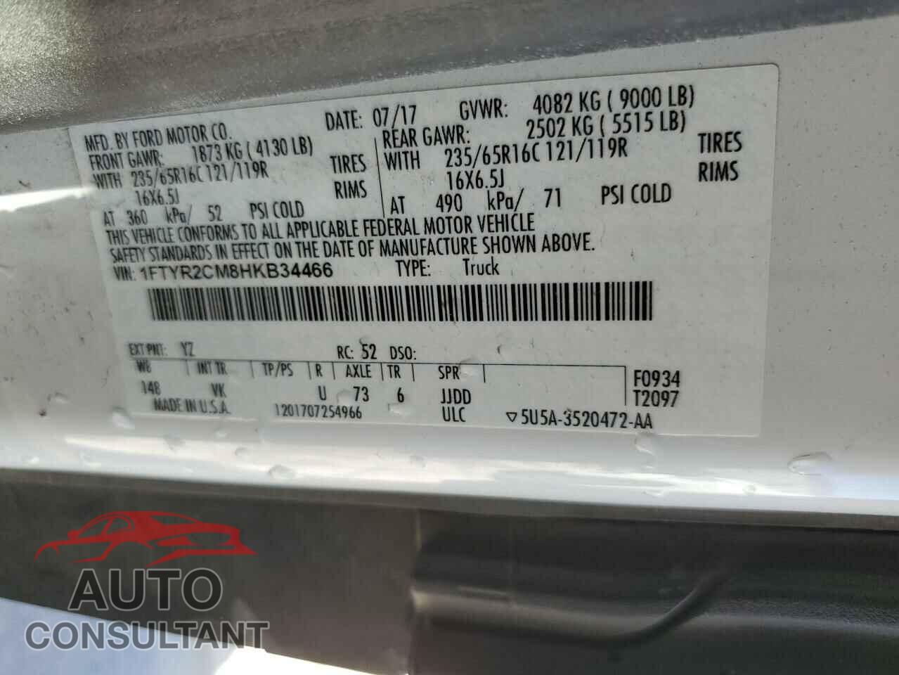 FORD TRANSIT 2017 - 1FTYR2CM8HKB34466