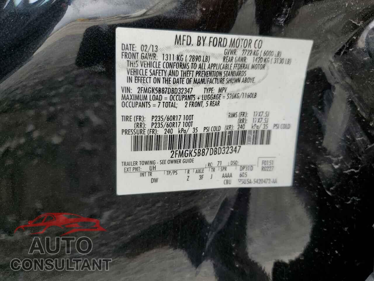 FORD FLEX 2013 - 2FMGK5B87DBD32347