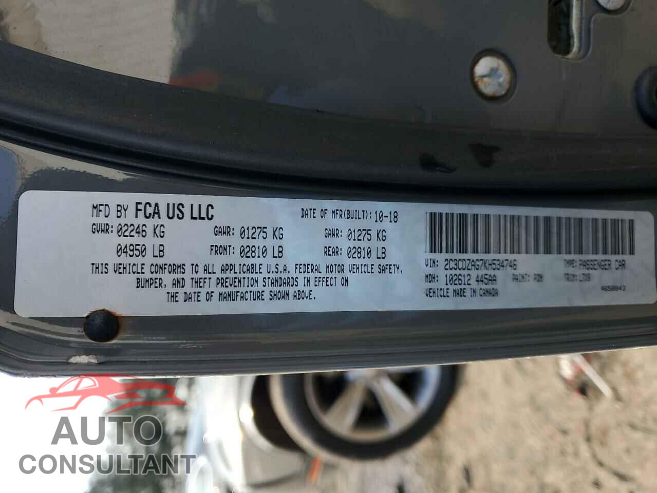 DODGE CHALLENGER 2019 - 2C3CDZAG7KH534746
